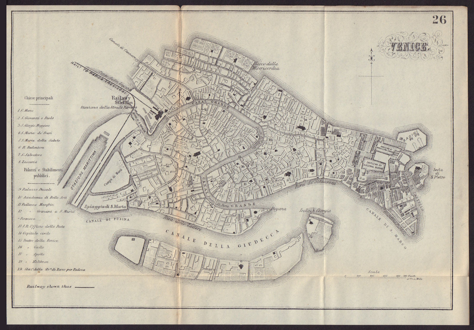 VENICE VENEZIA antique town plan city map. Italy. BRADSHAW 1893 old
